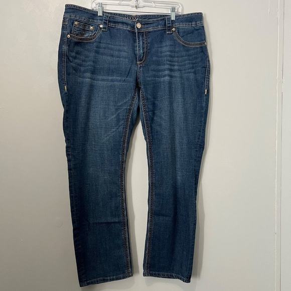 Melissa McCarthy Seven7 Denim - Melissa McCarthy Whiskering Straight Leg Blue Denim Jeans | Women's Plus Size 20
